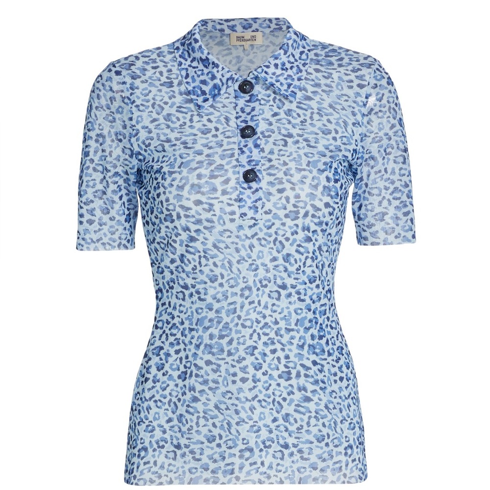 Baum und Pferdgarten Janita Animal-Print Semi-Sheer Top – Size M Light Blue Leo